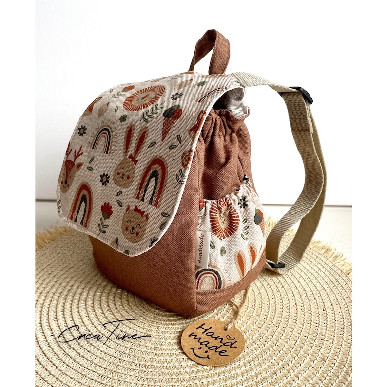 MINI children's backpack with woodland animals, personalized daycare backpack, nursery backpack, kindergarten backpack, Velcro closure, customizable, from 1 year old image 5