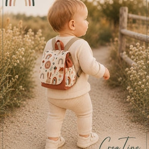 MINI children's backpack with woodland animals, personalized daycare backpack, nursery backpack, kindergarten backpack, Velcro closure, customizable, from 1 year old image 1
