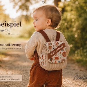 Mini backpack for toddlers with woodland animals | Nursery/daycare backpack | Children's backpack | Personalizable, especially for longer names on the stripe