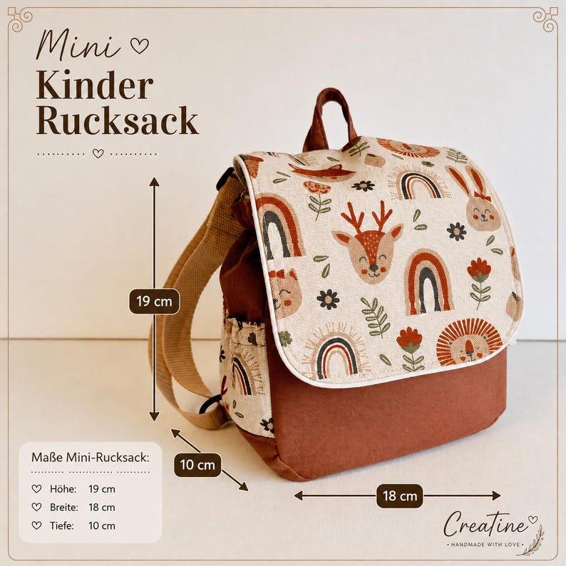 MINI children's backpack with woodland animals, personalized daycare backpack, nursery backpack, kindergarten backpack, Velcro closure, customizable, from 1 year old image 9