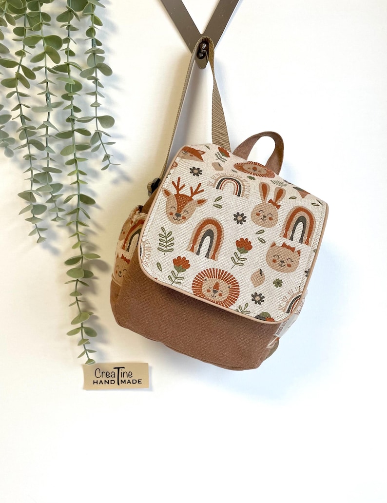 MINI children's backpack with woodland animals, personalized daycare backpack, nursery backpack, kindergarten backpack, Velcro closure, customizable, from 1 year old Ohne Namen