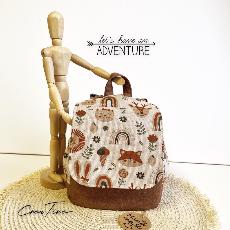 MINI children's backpack with woodland animals, personalized daycare backpack, nursery backpack, kindergarten backpack, Velcro closure, customizable, from 1 year old image 12