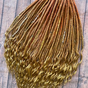 Rastas sintéticas color caramelo y jengibre, rastas sintéticas, rastas de doble punta con puntas rizadas, conjunto completo, extensiones de rastas, rastas de ganchillo