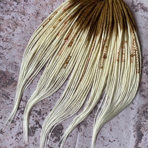 White Blond Synthetic Dreads,  Synthetic Dreadlocks, Double ended dreads with Brown Ombre, Full set, Dreadlock Extensions, Crochet Dreads