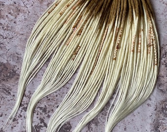 White Blond Synthetic Dreads,  Synthetic Dreadlocks, Double ended dreads with Brown Ombre, Full set, Dreadlock Extensions, Crochet Dreads