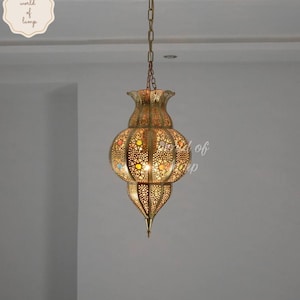 Ręcznie robiona lampa wisząca z marokańskiego mosiądzu, oświetlenie w kształcie plastra miodu