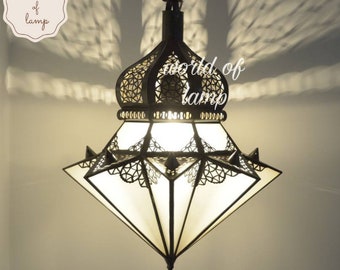 milky glass light, Moroccan lighting style Elegance Filigrain suspension light , brass handmade moroccan pendant light