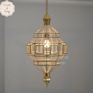 Handmade Moroccan Pendant Light, Elegance Filigrain, Brass & Glass