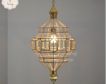 Glass light , Moroccan lighting style Elegance Filigrain suspension light , brass handmade moroccan pendant light