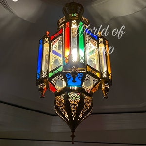 Traditional Moroccan Hanging Lamp – Handmade Brass Pendant Light | Boho Ethnic Lighting for Living Room & Bedroom | Unique Arabic Lantern