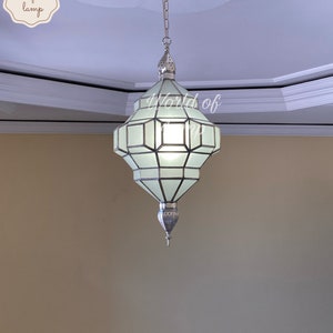 Milky Glass Moroccan Chandelier, Filigrain Suspension Light