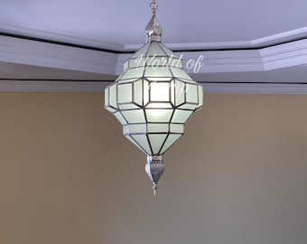 Milky Glass Moroccan Chandelier, Filigrain Suspension Light