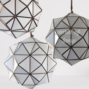Handmade Moroccan Pendant Light, Milky Glass, Copper Filigree