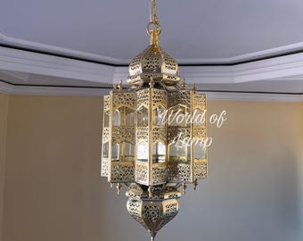 Handmade Brass Moroccan Pendant Light, Filigrain Suspension Lamp