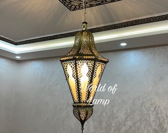 Handmade Moroccan Brass Pendant Light, Filigrain Suspension Lamp