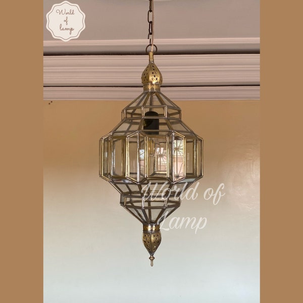 Handmade Moroccan Brass Pendant Light, Geometric Honeycomb Fixture