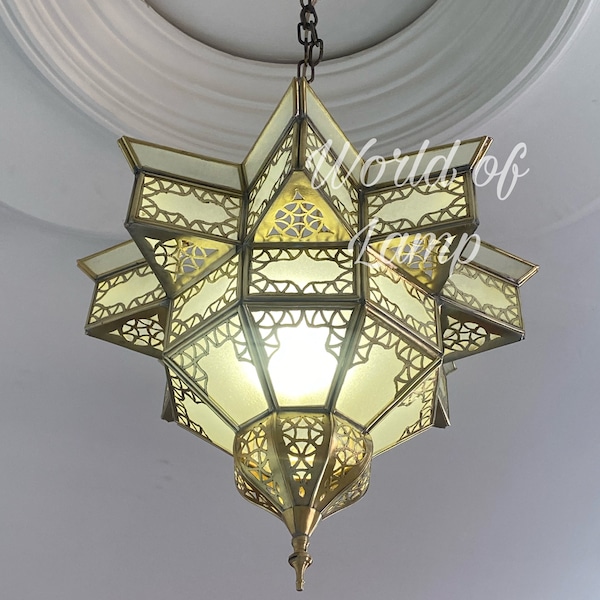 Milky glass light , Moroccan lantern , Moroccan pendant light , Moroccan lamp