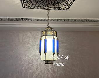 Lámpara colgante marroquí de latón hecha a mano, diseño geométrico de panal