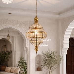 Handmade Moroccan Brass Pendant Light, Filigrain Glass Lighting