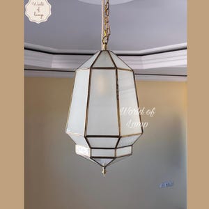 Milky Glass Moroccan Pendant Light, Brass Filigrain Suspension Light