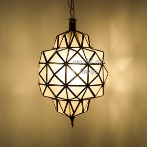 Milky glass light , Moroccan lamp , Moroccan lantern , Moroccan pendant light , Moroccan light