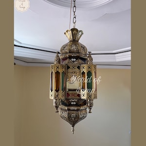 Moroccan Lamp, Moroccan light , Moroccan lighting style Elegance Filigrain suspension light , brass handmade moroccan pendant light