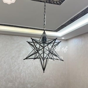 Handmade Moroccan Star Pendant Light, Copper Geometric Hanging Lamp