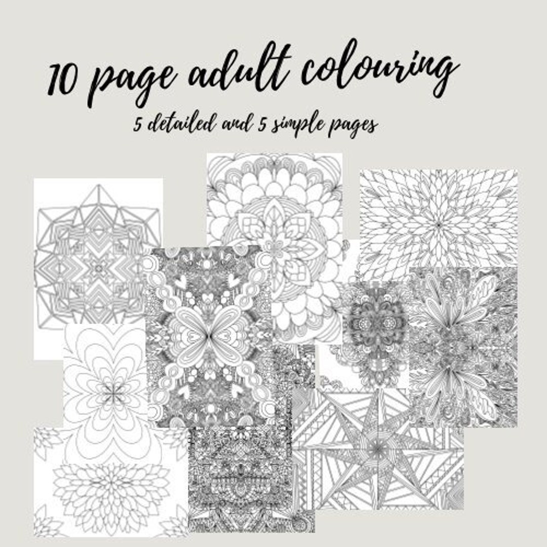 10 Printable Colouring Pages Simple and Detailed Hand Drawn - Etsy