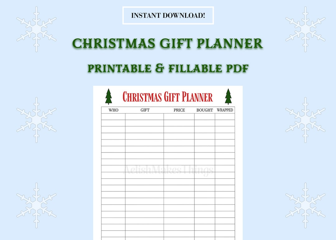 Christmas Gift Planner | Printable Shopping List Tracker (PDF Download ...