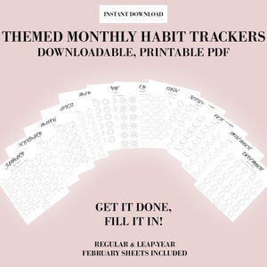 MONTHLY HABIT TRACKER | Themed Monthly Goal Planner | Color In Habit Tracker Adults & Kids | Productivity Template | Habit Tracker Printable