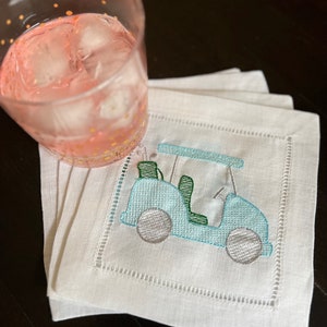 Linnen golfkar cocktailservetten - set van 4, golfliefhebber cadeau, starttijd tafeldecor, golfliefhebberfeest, decor golfclubhuis