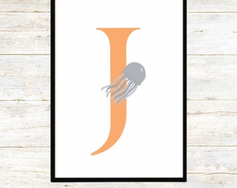 Letter J Nursery Art Work, Digital Art, Nursery Print, Kids Room, Alphabet, J, Nursery, Digital Download, Gender Neutral, Letters, Initial