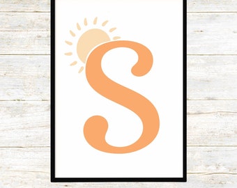 Letter S, Nursery Art Work, Digital Art, Nursery Print, Kids Room, Alphabet, S, Nursery, Digital Download, Gender Neutral, Letters, Initial