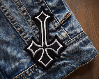 INVERTED GOTHIC CROSS Gestickter Aufnäher (Okkult, Horror, Satanisch, Black Metal)