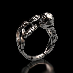 May include: A silver ring with a detailed sea turtle design. The turtle's head and flippers are intricately sculpted, with a textured shell and a band that wraps around the finger. The ring is set against a black background.