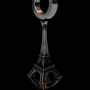 Eiffel Tower Earring 925 Sterling Silver, Paris Charm Single Hoop Earring, Oxidized Travel Jewelry Gift
