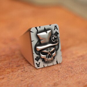 Ace of Spades Skull Ring-925 Sterling Silver Ring-Christmas Gifts-Handmade Silver Ring-Gift for Him and Her Men Wedding Band, Ornament Ring
