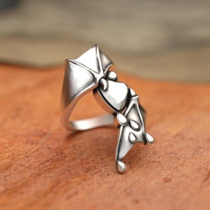 Bat Wing Vampiric Charm Ring 925 Sterling Silver Intricate Gothic Design Handmade Artisan Crafted Jewelry for Men and Women Vampire Gift