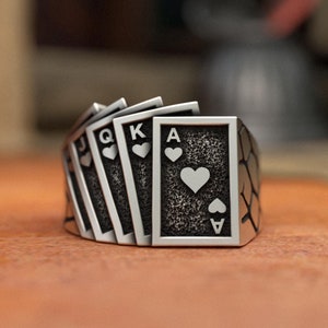 Poker Karten Silber Ring, 925 Sterling Silber, Handgefertigtes Unisex Design, Handgefertigtes Glücksspiel Zubehör, Kasino Liebhaber Geschenk, Einzigartiger Schmuck