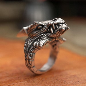 Dragon Head Ring, 925 Sterling Silver, Gothic Jewelry, Unisex Handcrafted Ring, Bold Fantasy Design, Gift, Mystical Creature, Medieval Style