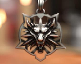 Collar de lobo de The Witcher, colgante de cabeza de lobo en plata de ley 925, collar de hombre salvaje hecho a mano, joyería de animales, regalo para el Día del Padre, regalo para hombre