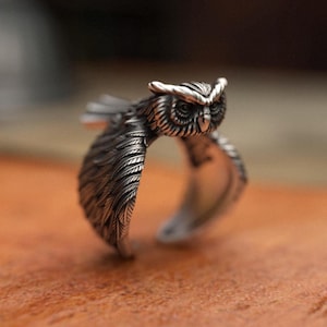 Owl Silver Ring 925 Sterling Silver Nature-Inspired Jewelry Intricate Owl Design Adjustable Ring for Wisdom Seekers Unique Gift
