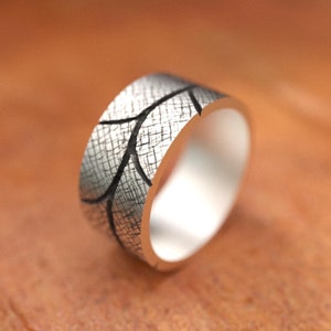 Silver Leaf Engraved Ring, Nature Inspired Wedding Band, Forest Leaves Ring, Handmade 925 Sterling Silver, Engagement Gift, Woodland Ring