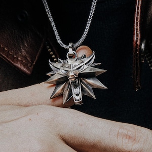 Wolf School Medallion 925 Sterling Silver Necklace Witcher Pendant Fantasy RPG Gaming Jewelry Gift Men
