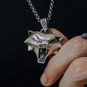 Cat School Wolf Pendant 925 Sterling Silver Necklace Witcher Medallion Fantasy RPG Gaming Jewelry Gift