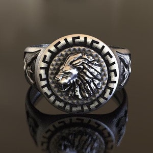 Silver Lion Ring for Men, 925 Sterling Silver Signet Ring, Unique Pinky Ring, Lion Head Jewelry, Mens Statement Ring, Handmade Silver Gift