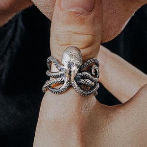 Octopus Ring Sterling Silver 925, Tentacle Ring Women Men, Ocean Animal Ring, Sea Creature Ring, Nautical Statement Ring
