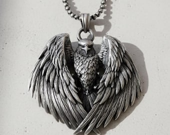 Pendentif ailes d'attaque d'aigle, collier aigle planant en argent sterling 925, bijoux artisanaux fabriqués à la main, symbole animalier unisexe, pièce tendance