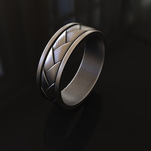 Japanese Pattern Men Wedding Ring, 925 Sterling Silver Men Wedding Jewelry, Japanese Art, Engagement Ring, Wave Ring, Best Man Gift