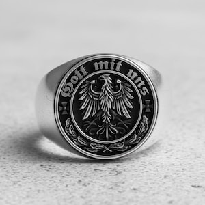 925 Sterling Silver Ring Gott Mit Uns Ring German Coat of Arms Signet Ring, Handcrafted, Perfect for History Enthusiasts and Patriotic Gifts